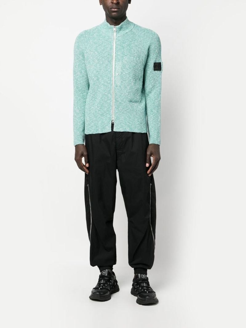 Blue Logo-patch Zip-up Cardigan