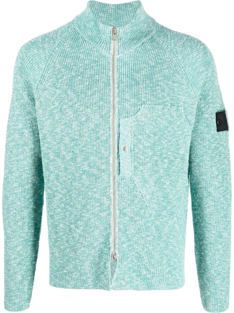 Blue Logo-patch Zip-up Cardigan