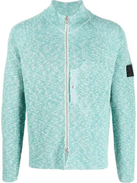 Blue Logo-patch Zip-up Cardigan