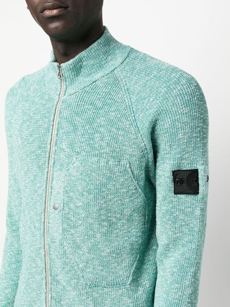 Blue Logo-patch Zip-up Cardigan