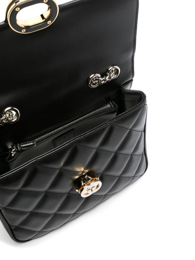 Black Deco Quilted Leather Shoulder Bag