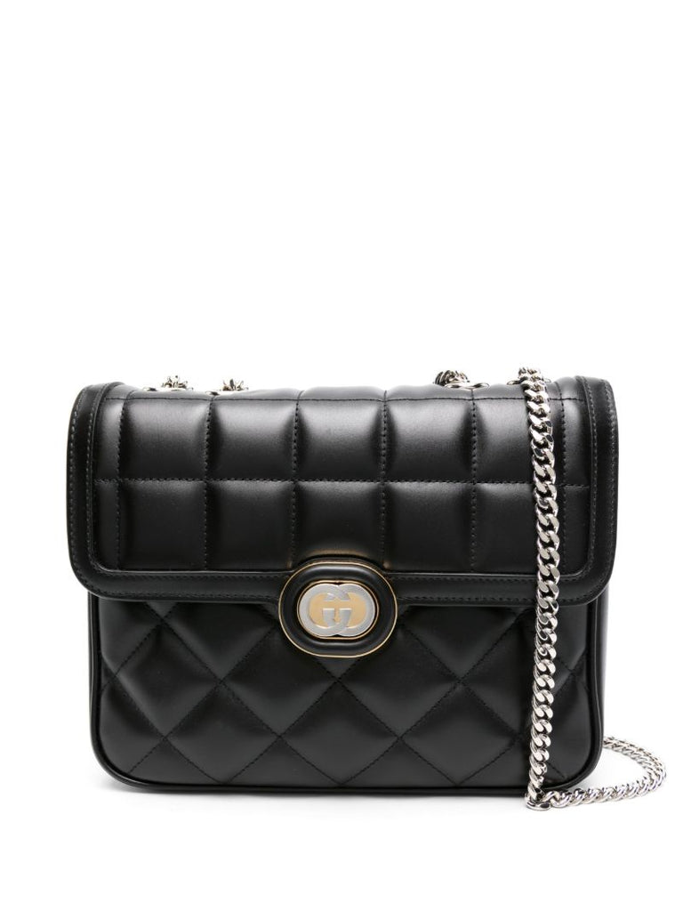 Black Deco Quilted Leather Shoulder Bag