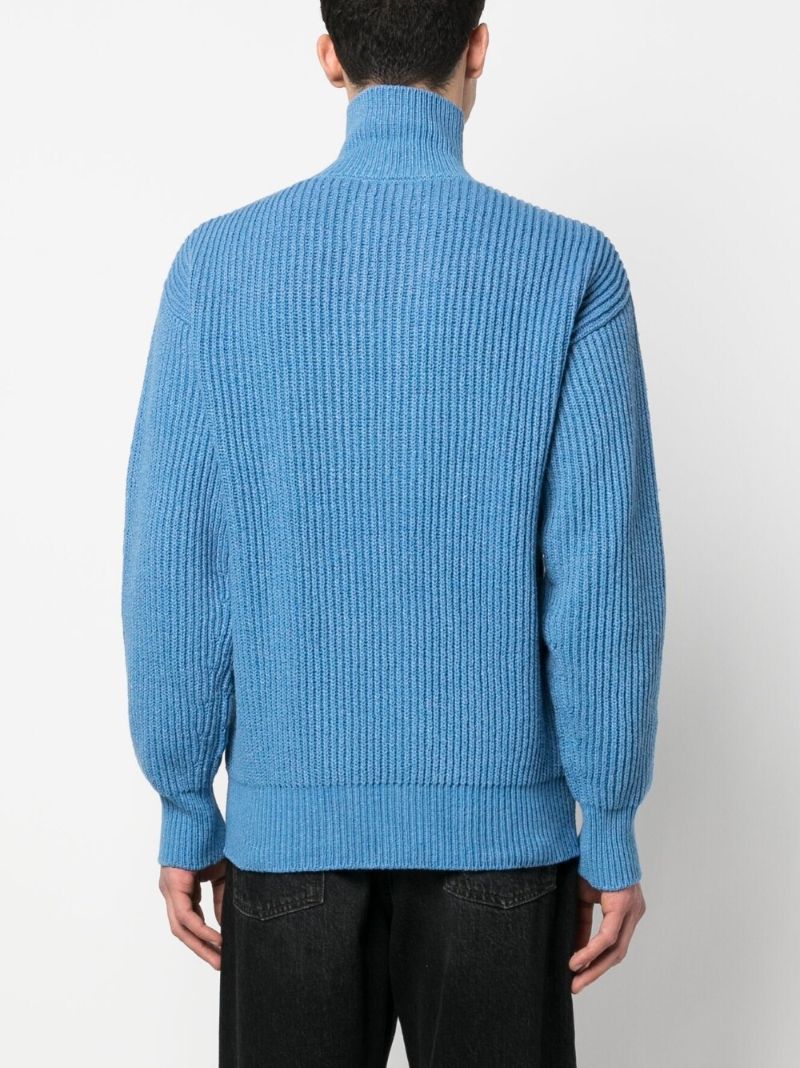 Blue Ribbed Zip-up Cardigan