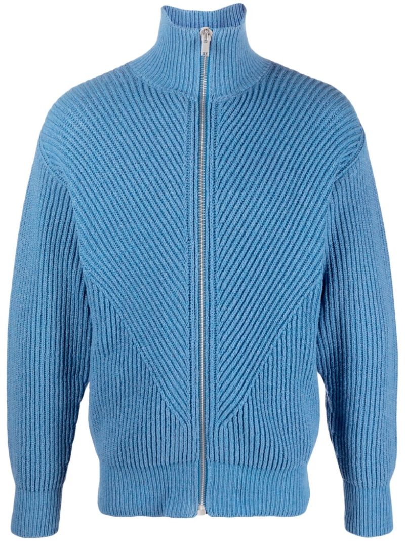 Blue Ribbed Zip-up Cardigan