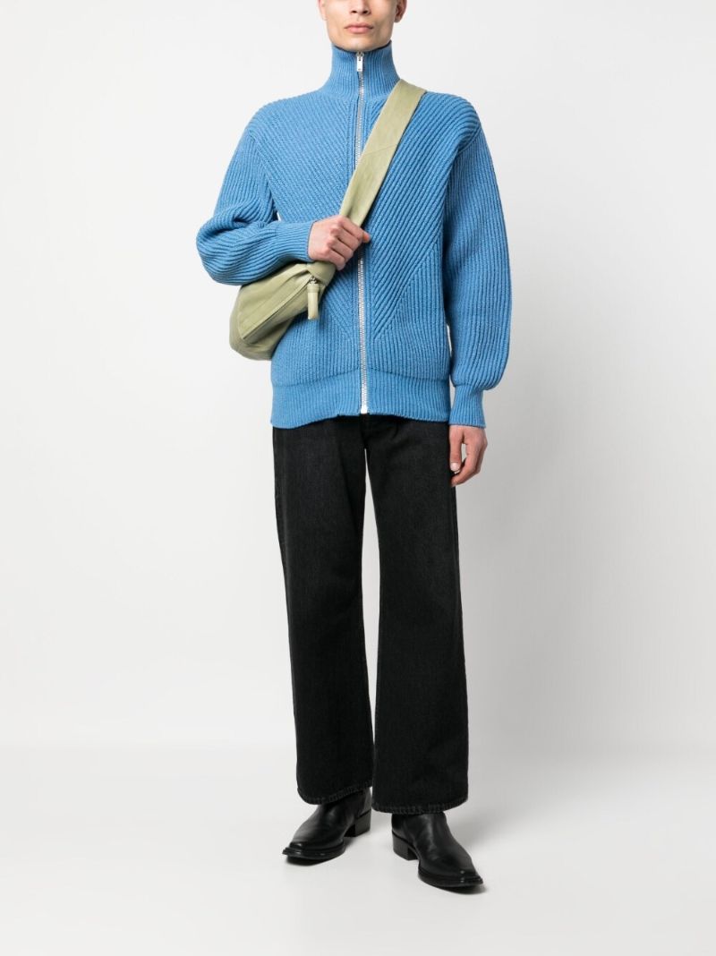 Blue Ribbed Zip-up Cardigan