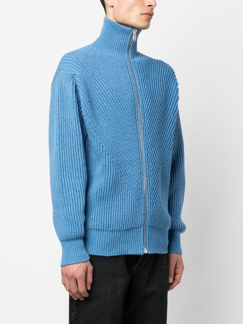 Blue Ribbed Zip-up Cardigan
