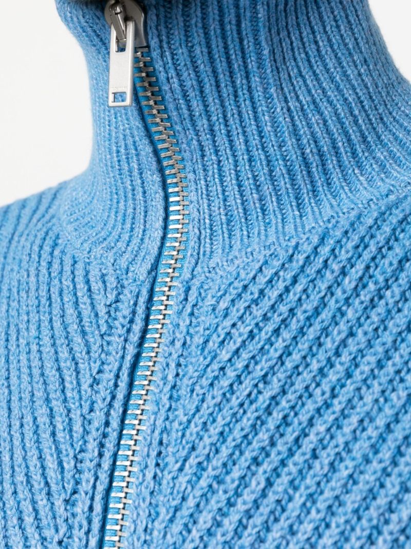 Blue Ribbed Zip-up Cardigan
