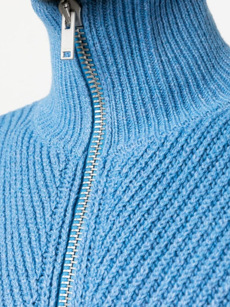 Blue Ribbed Zip-up Cardigan