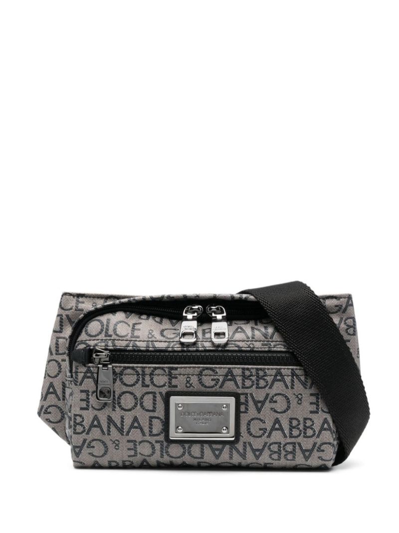 Grey Logo Print Cross Body Bag