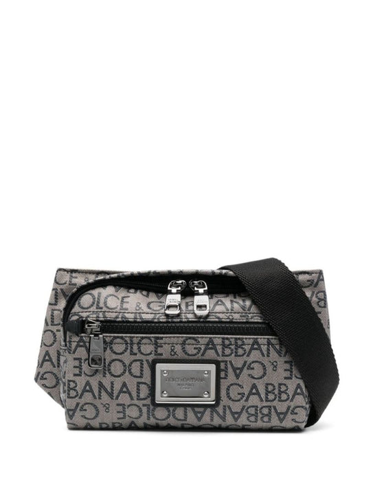 Grey Logo Print Cross Body Bag