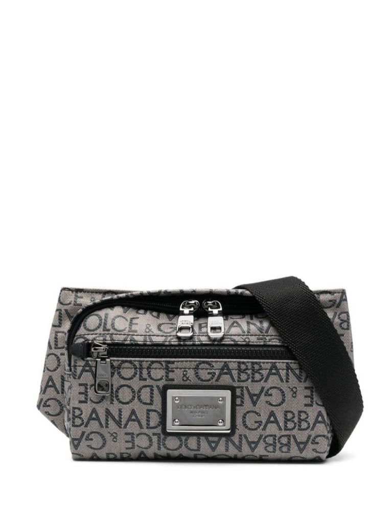 Grey Logo Print Cross Body Bag
