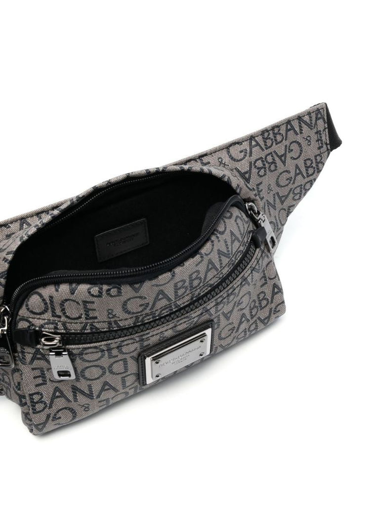 Grey Logo Print Cross Body Bag