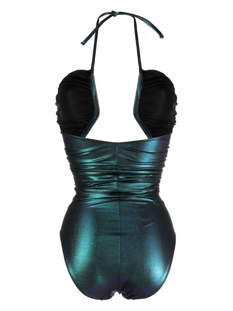 Blue Cut-out Halterneck Swimsuit