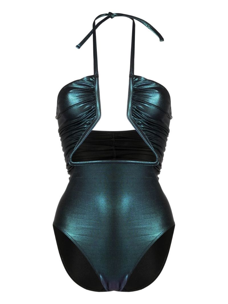 Blue Cut-out Halterneck Swimsuit