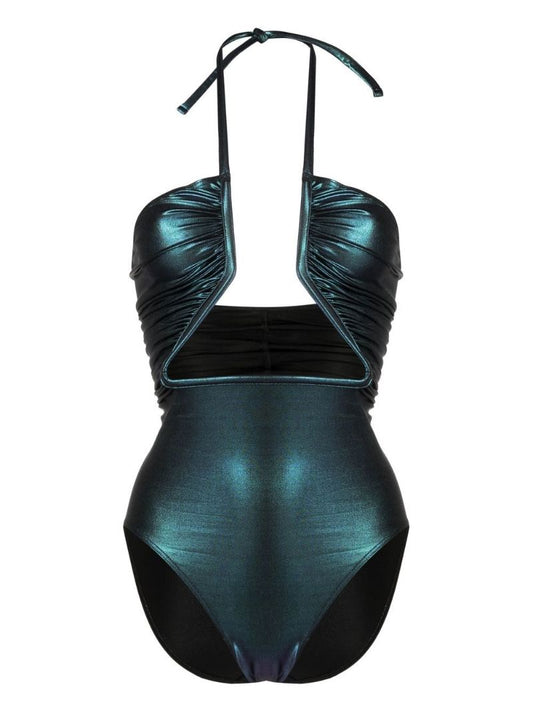 Blue Cut-out Halterneck Swimsuit