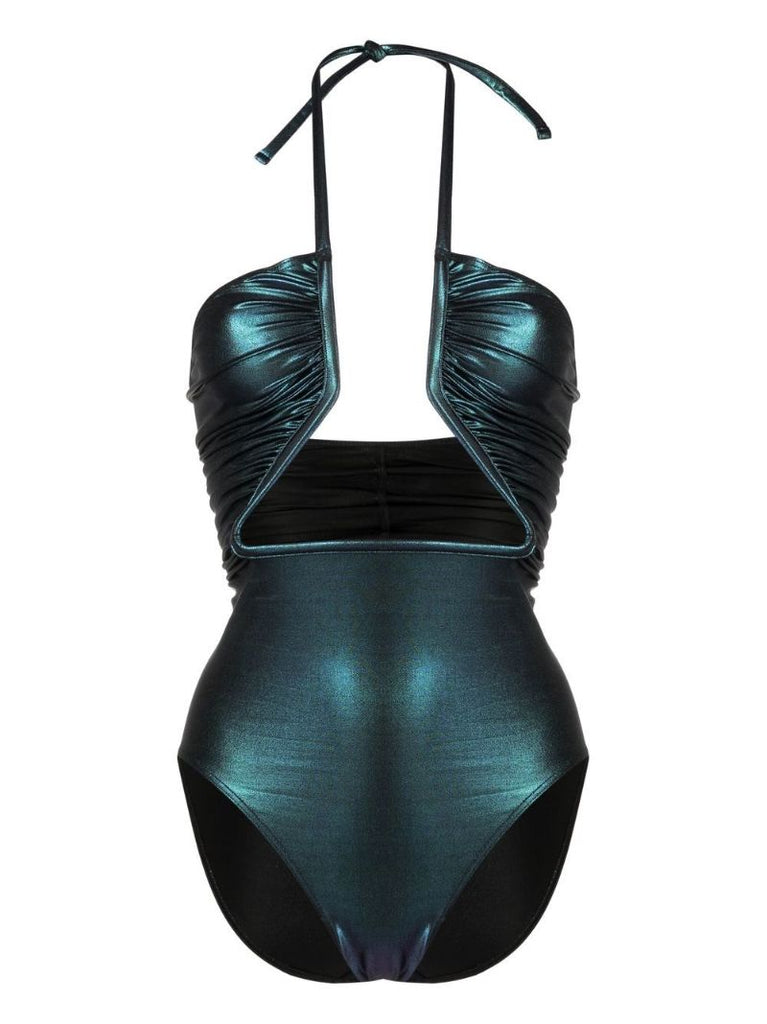 Blue Cut-out Halterneck Swimsuit