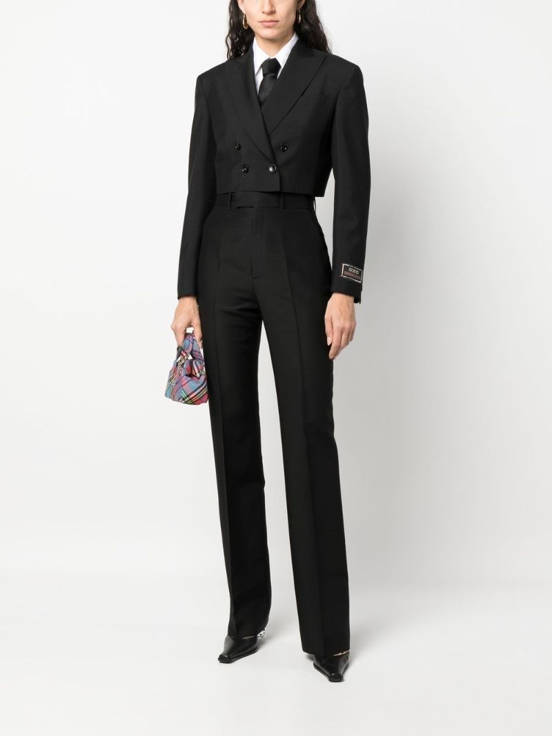 Black Double-breasted Cropped Blazer