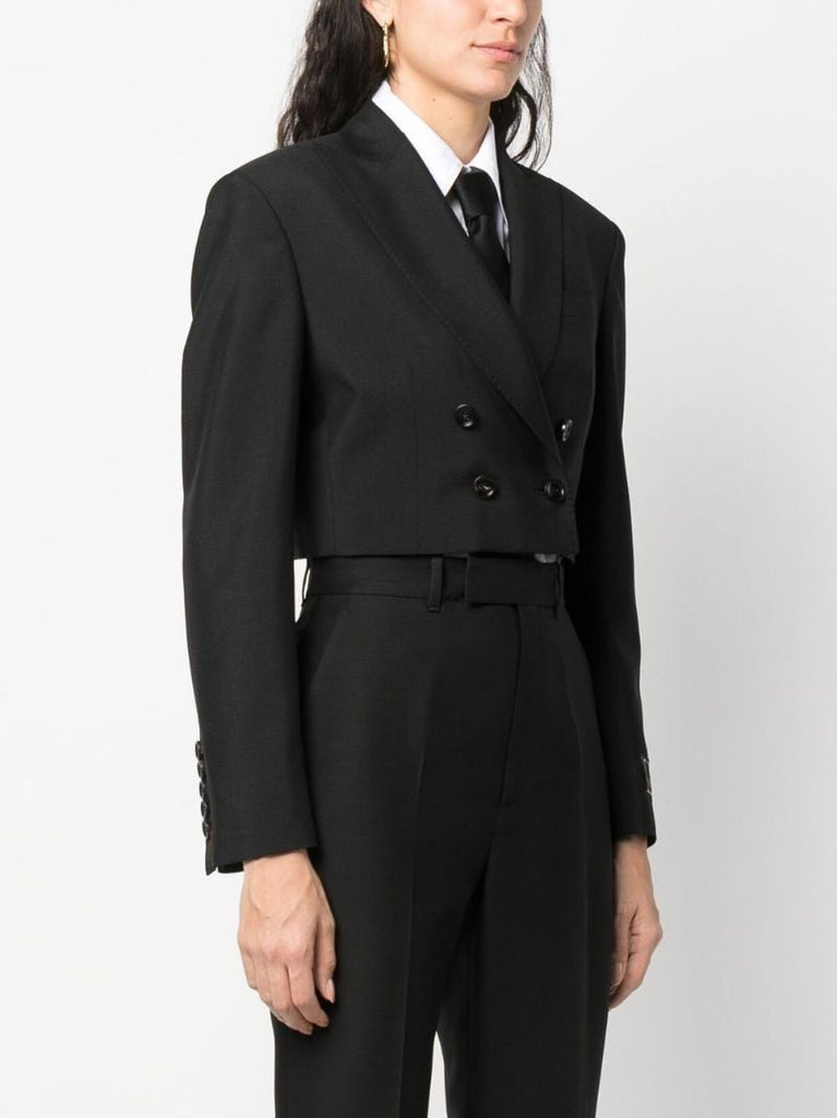 Black Double-breasted Cropped Blazer