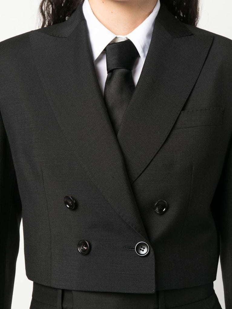 Black Double-breasted Cropped Blazer