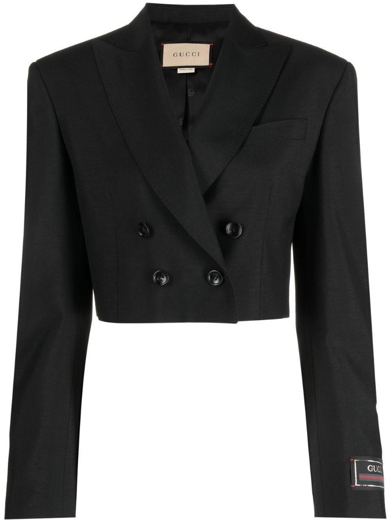 Black Double-breasted Cropped Blazer