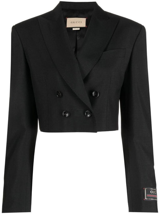Black Double-breasted Cropped Blazer