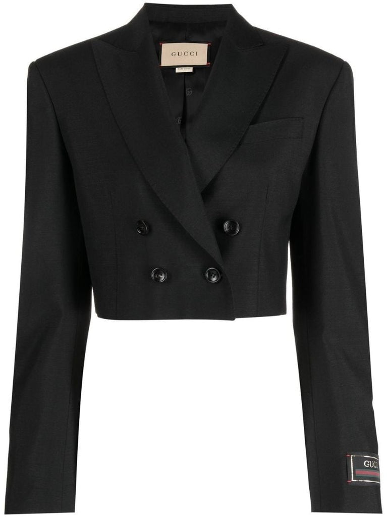 Black Double-breasted Cropped Blazer