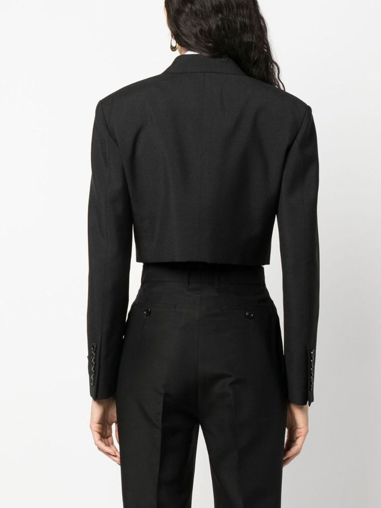 Black Double-breasted Cropped Blazer
