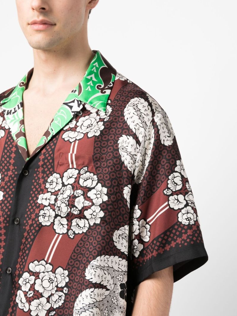Brown Floral Print Silk Bowling Shirt