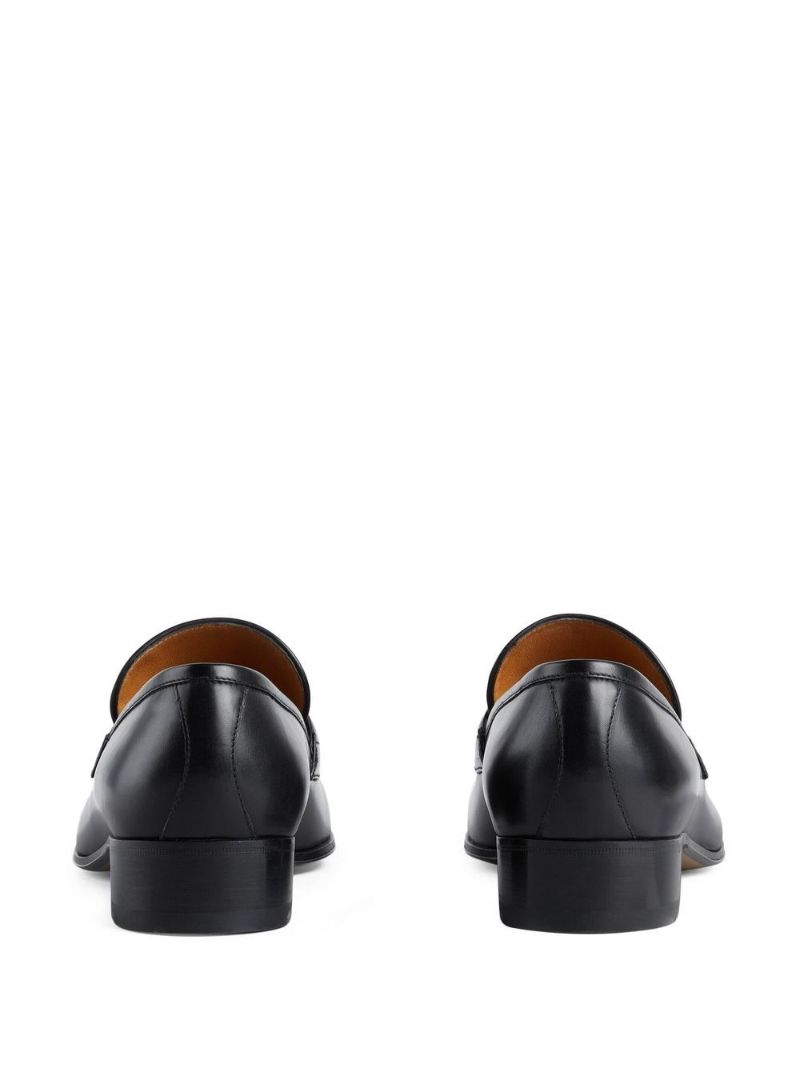 Black Web Stripe Leather Loafers