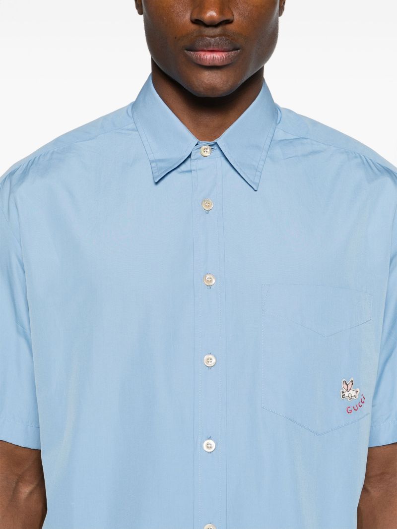 Blue Logo Embroidered Short Sleeve Shirt