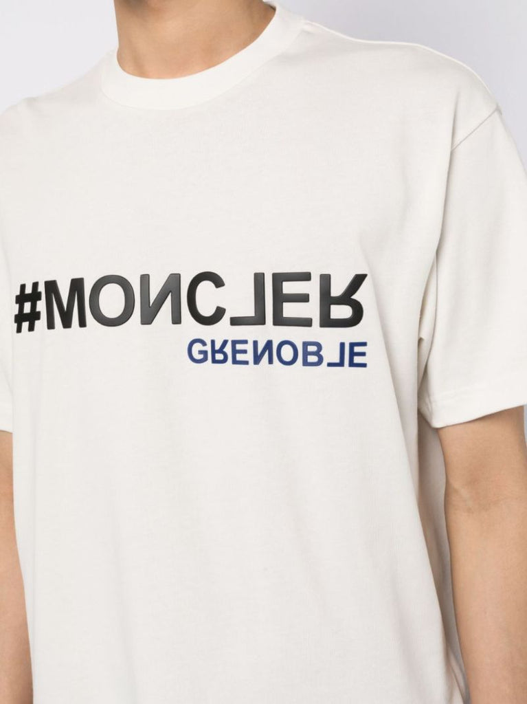 White Logo Print Cotton T-shirt