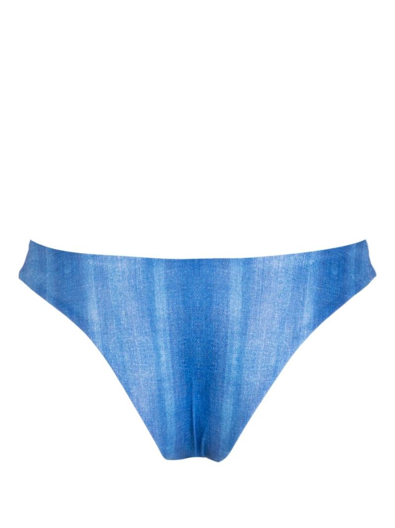 Blue Denim Print High-cut Bikini Bottoms