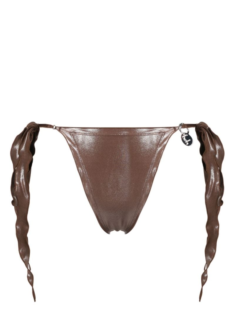 Brown Metallic Side-tie Bikini Bottoms