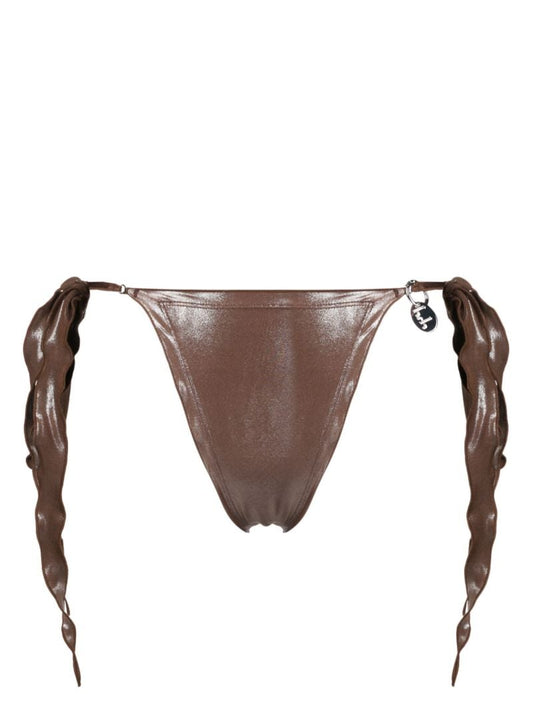 Brown Metallic Side-tie Bikini Bottoms