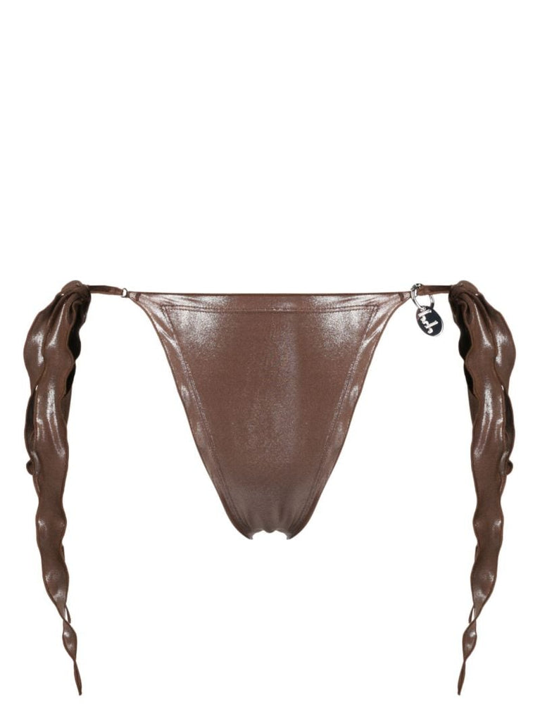 Brown Metallic Side-tie Bikini Bottoms