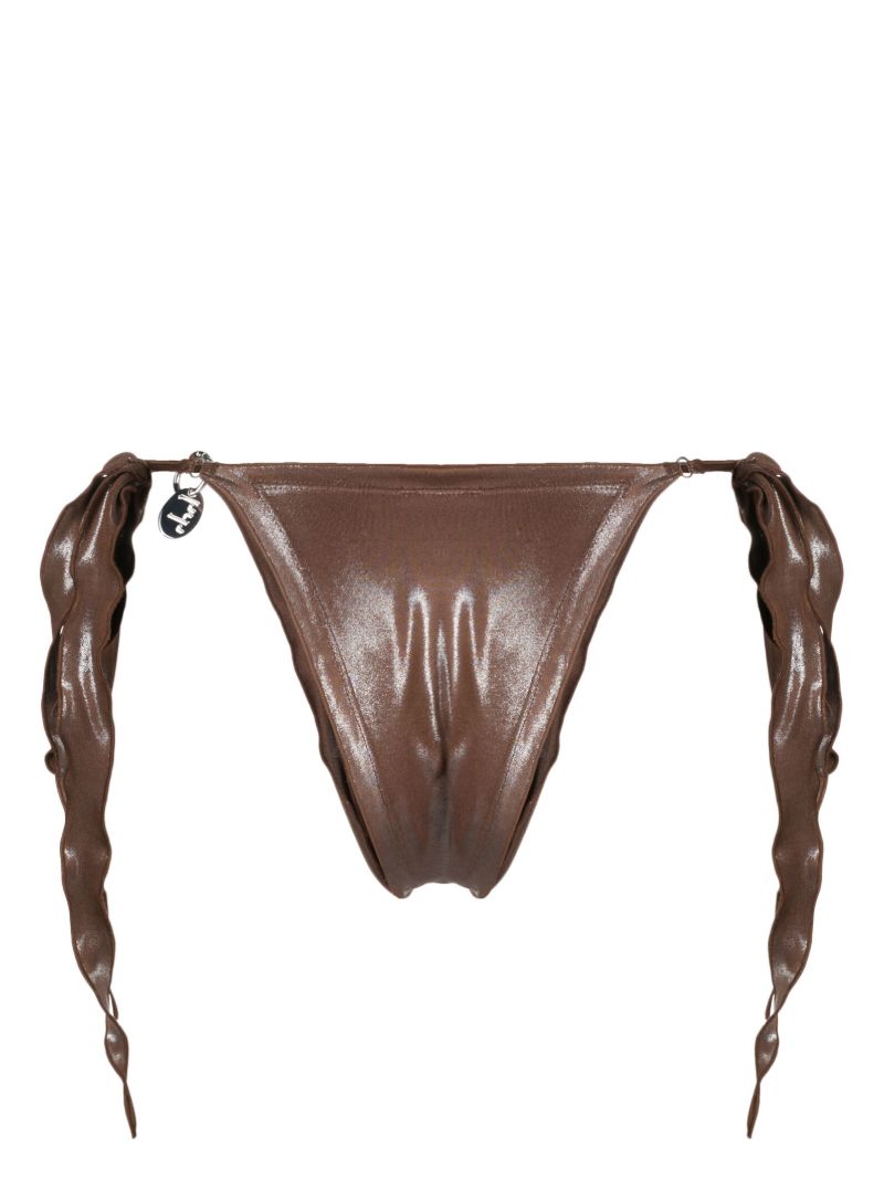 Brown Metallic Side-tie Bikini Bottoms