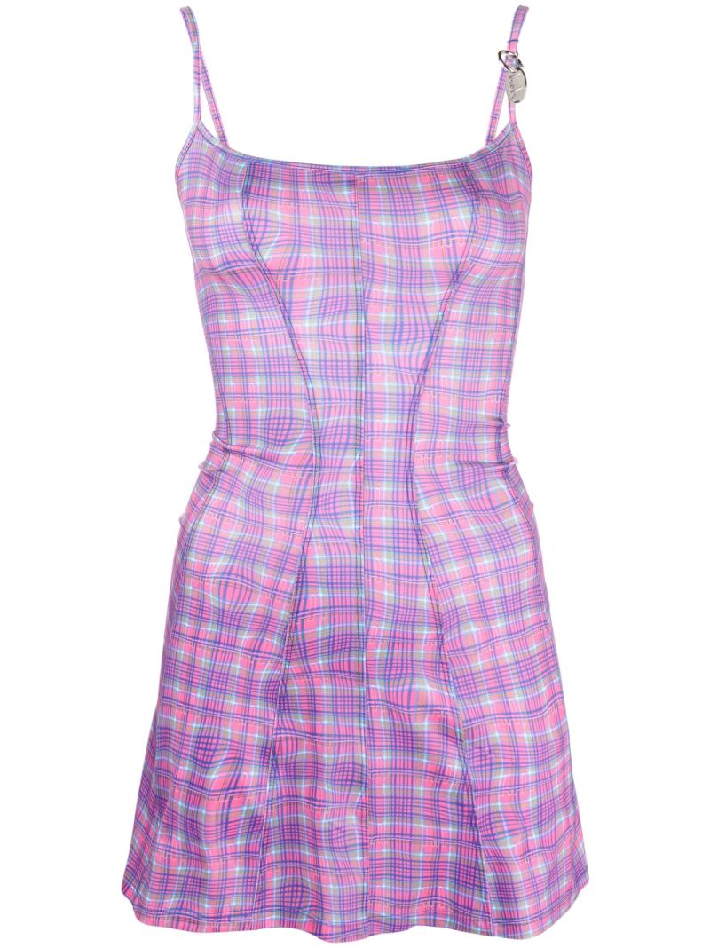 Pink Warp-check Sleeveless Mini Dress