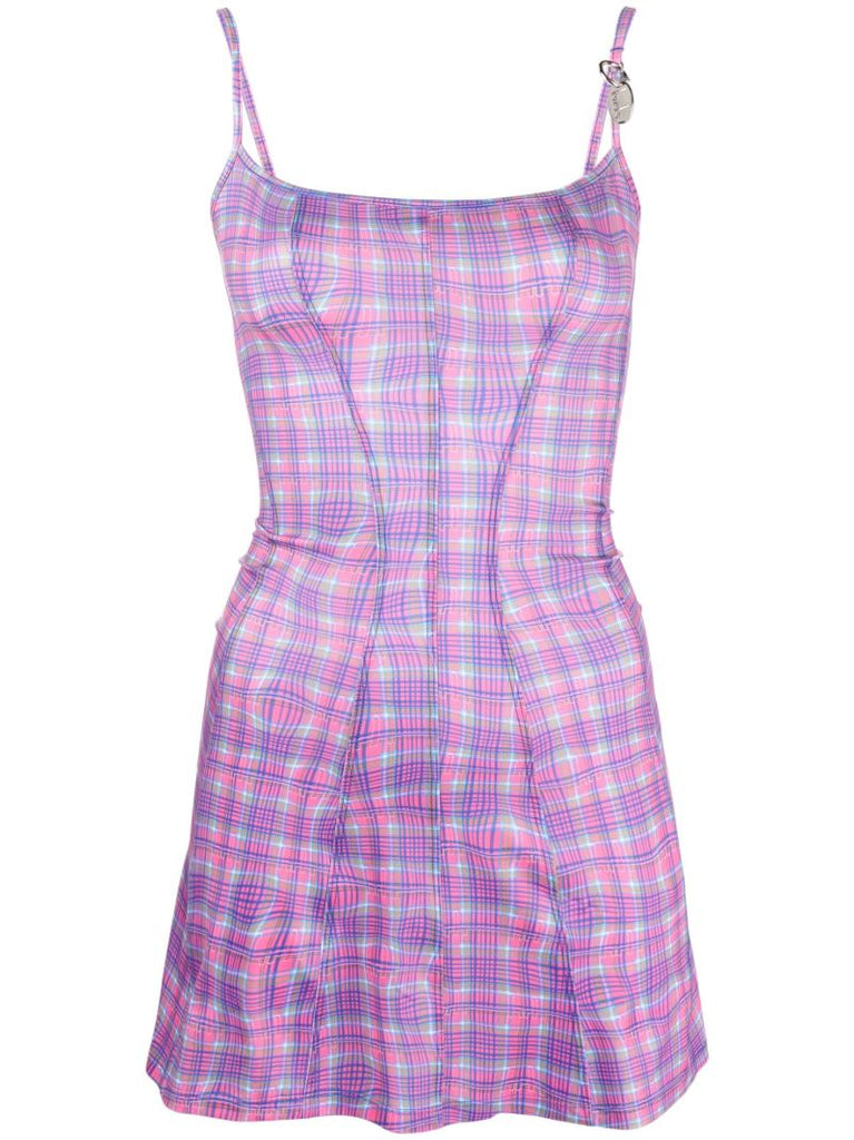 Pink Warp-check Sleeveless Mini Dress