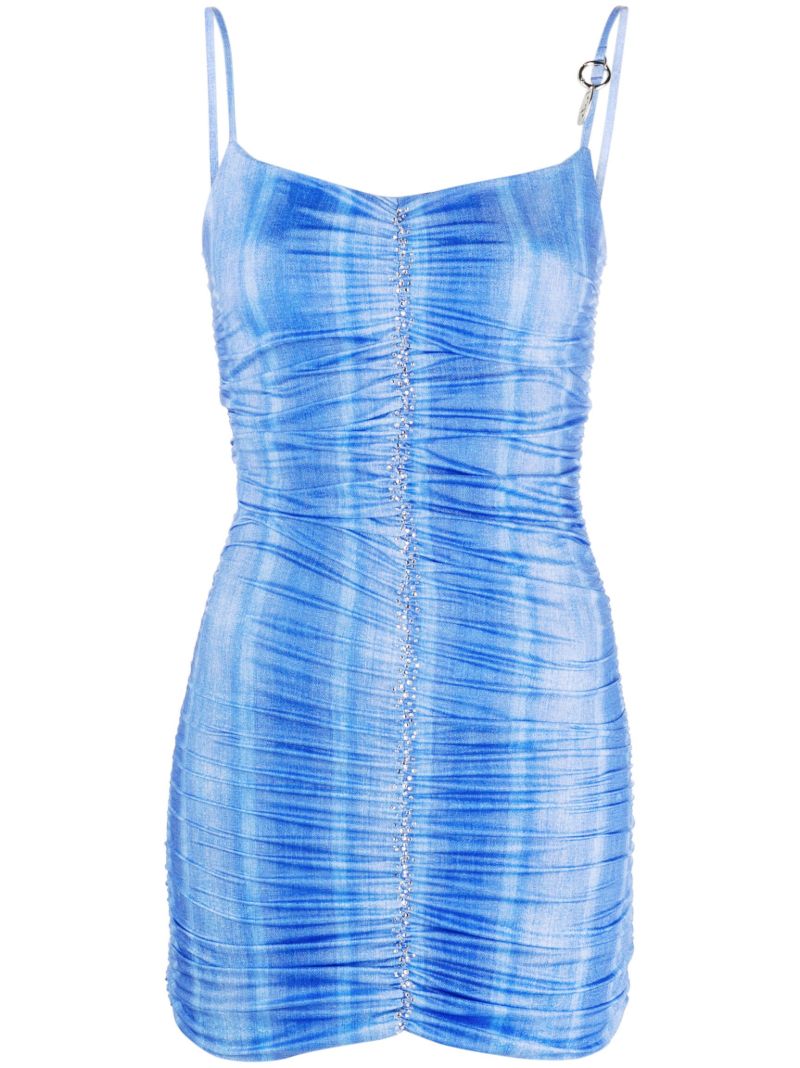 Blue Ruched Denim Print Dress