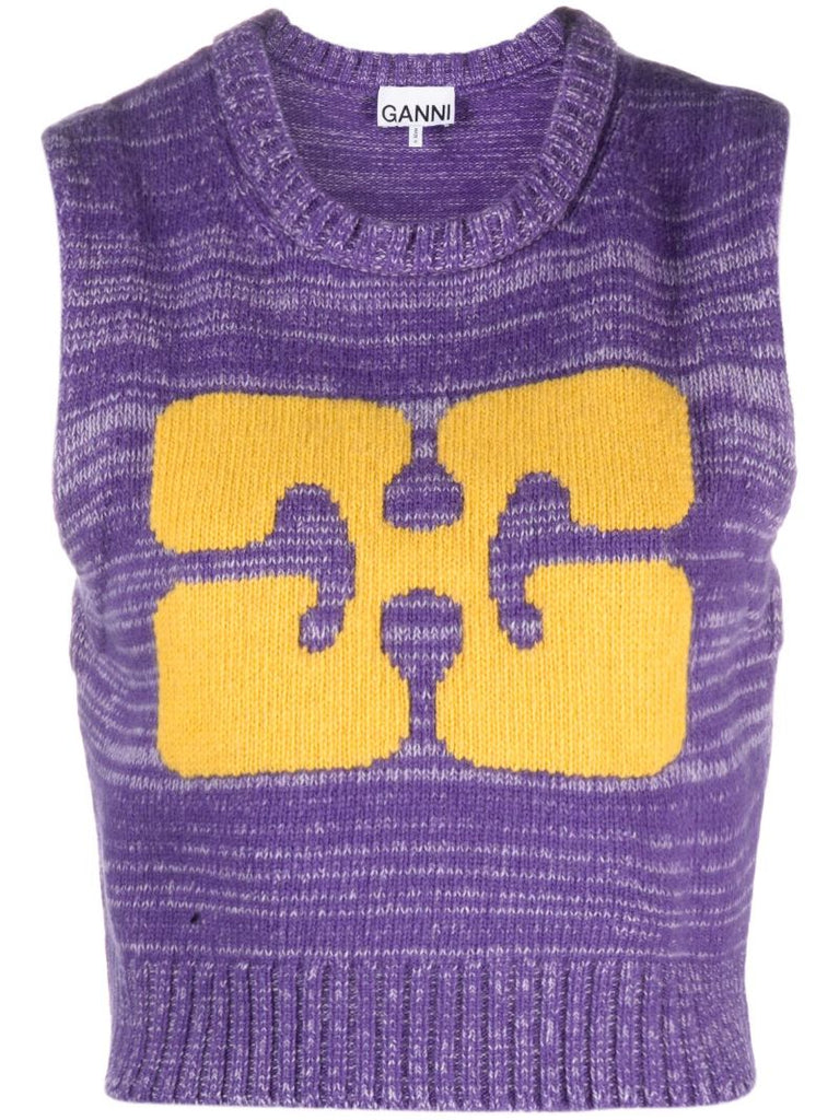 Purple Logo Print Knit Vest Top
