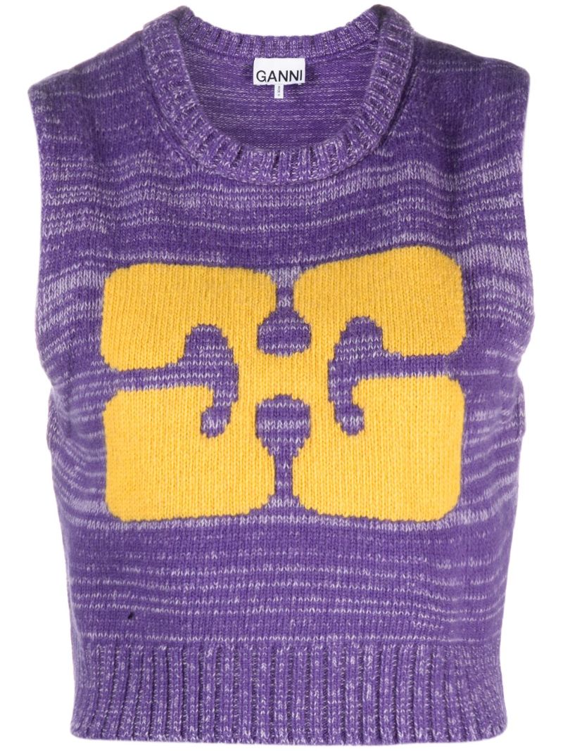 Purple Logo Print Knit Vest Top