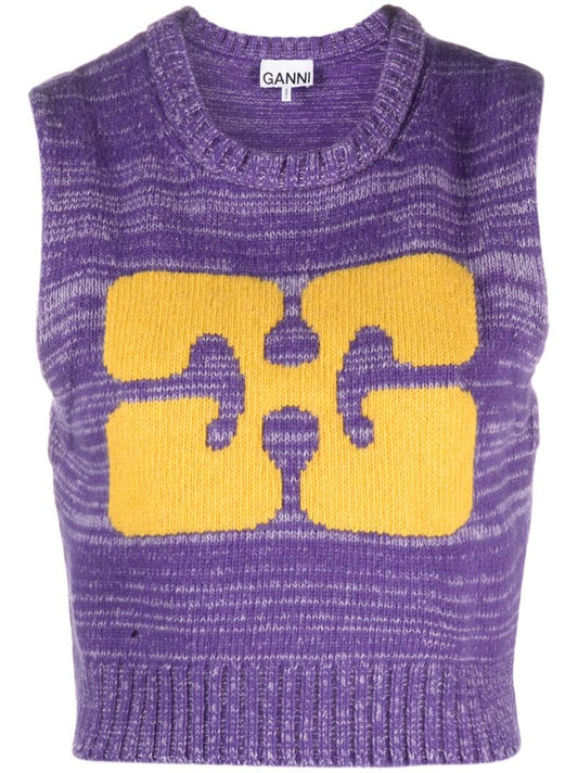 Purple Logo Print Knit Vest Top