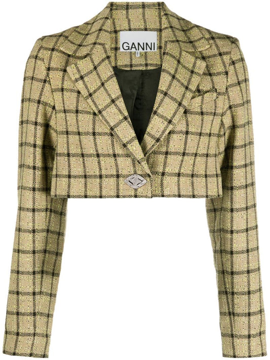 Beige Cropped Tailored Jacket