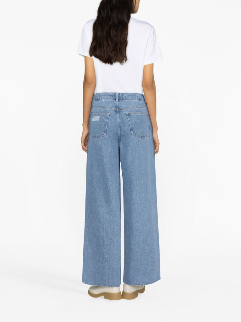 Blue Drawstring Wide-leg Jeans