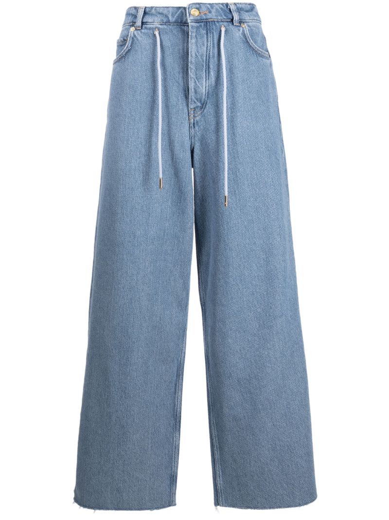 Blue Drawstring Wide-leg Jeans