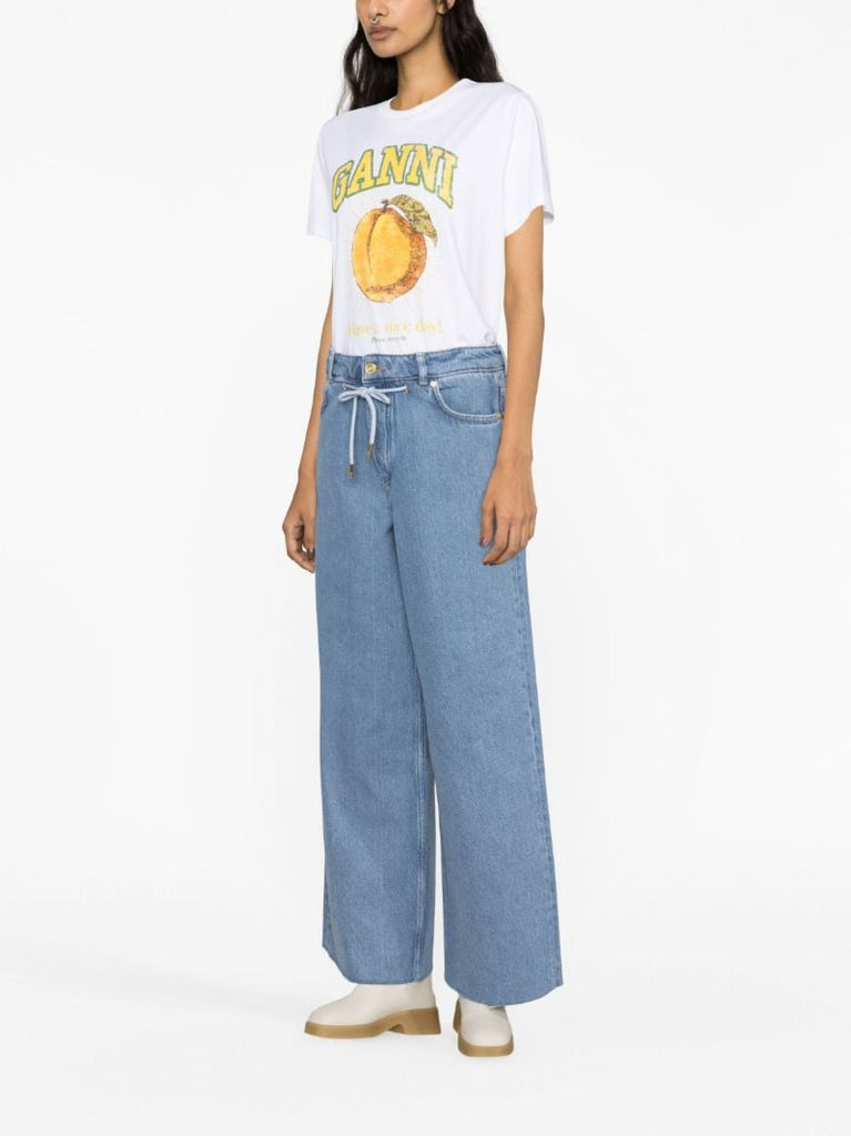 Blue Drawstring Wide-leg Jeans