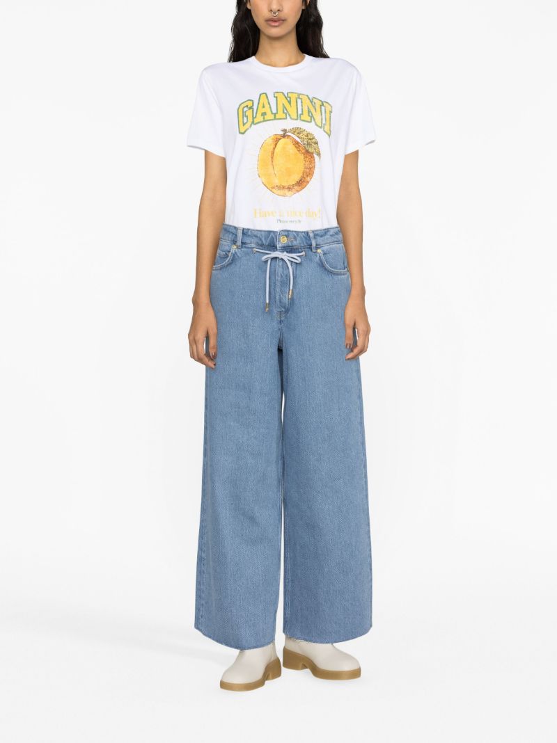 Blue Drawstring Wide-leg Jeans