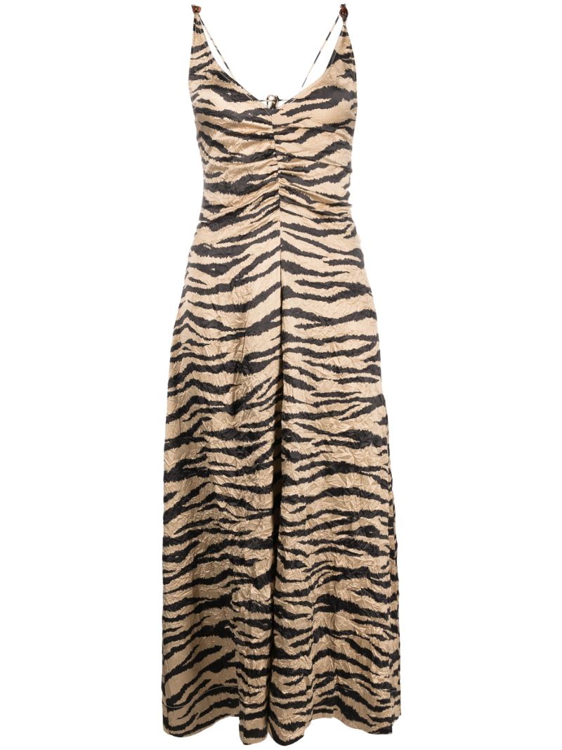 Neutral Crinkled Satin Maxi Strap Dress