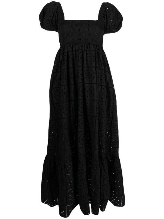 Black Organic Cotton Broderie Anglaise Maxi Dress