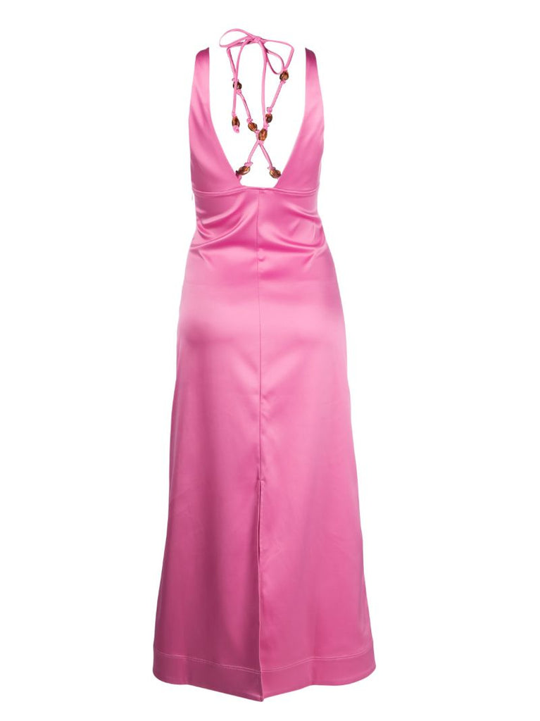 Pink Double Satin Halterneck Midi Dress